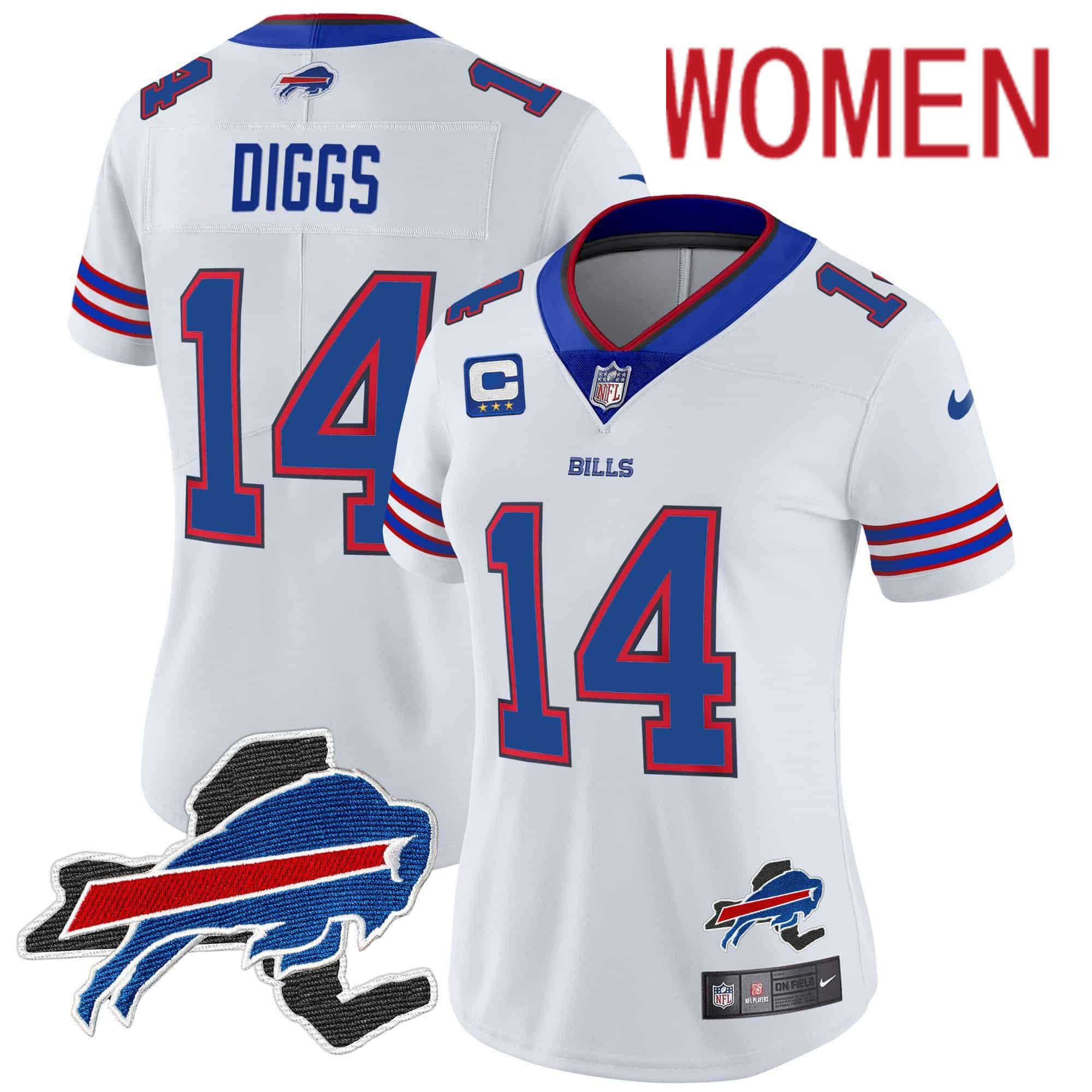 Women Buffalo Bills 14 Diggs White 2024 Nike Patch Vapor Limited NFL Jersey